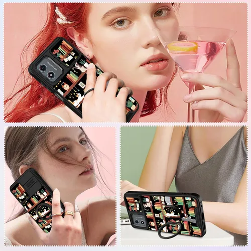 Miniatura 6 de Funermei Funda para Moto G Play 4G 2024 – Funda para teléfono para mujeres y niñas, diseño único de gato y libros, diseño único con funda