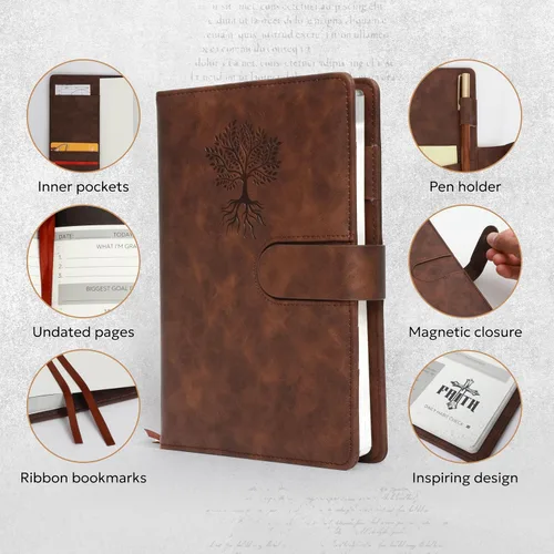 Miniatura 3 de Prazoli - Diario bíblico cristiano de piel, cuaderno de estudio de las escrituras, agenda, devocional diario, sin fecha, regalos religiosos de Árbol