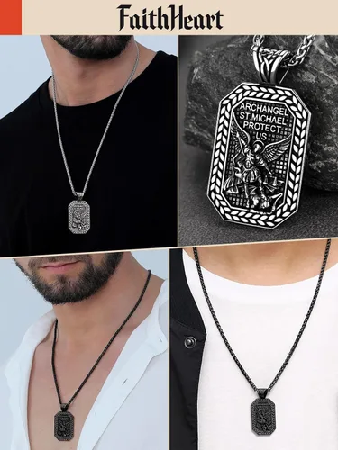 Miniatura 9 de FaithHeart Collar de San Miguel, acero inoxidable, chapado en oro de 18 quilates, amuleto colgante de San Miguel Arcángel para hombres y mujeres