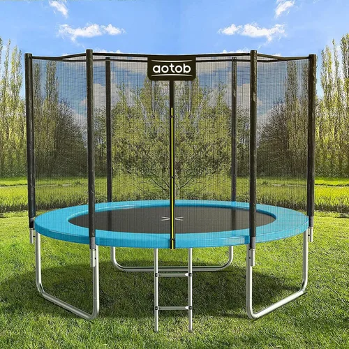 Miniatura 15 de AOTOB Trampolín de 8 pies, 10 pies, 12 pies, 14 pies, 15 pies, con red de seguridad, trampolín para exteriores con aro de baloncesto, alfombrilla
