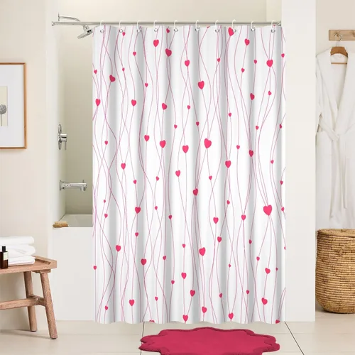 Miniatura 22 de Cortina de ducha de San Valentín para baño, 48 x 72 pulgadas, celosía, corazones de amor, impermeable, para tina, tina de caravana, rayas blancas