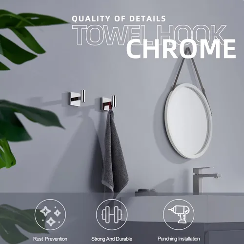 Miniatura 6 de KOKOSIRI Ganchos para Bata Toalla y Abrigo de Baño para Baño Cocina Pared Paquete de 2 Cromo Acero Inoxidable B1013CH-P2 Cromo pulido