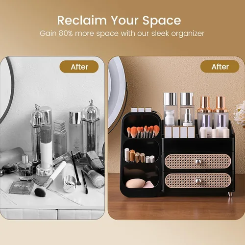 Miniatura 5 de Aveniee Organizador de maquillaje con cajones, gran organizador de encimera de baño para tocador, almacenamiento de cosméticos de escritorio