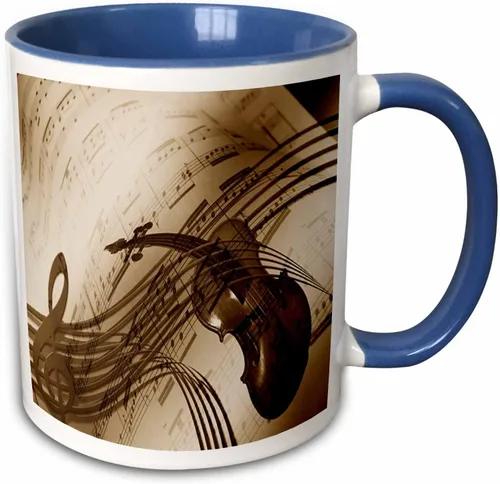 Miniatura 11 de 3dRose Image of abstract violin and sheet music in sepia tones 11oz Two-Tone Black Mug