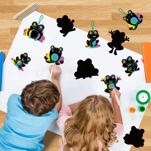 Miniatura 3 de HubirdSall 60 piezas de ranas funky Scratch Art para niños, primavera y verano, rana de color mágico, manualidades de Pascua, kit de adornos