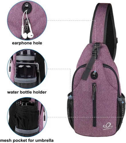 Miniatura 161 de WATERFLY Bolsa pequeña de senderismo: mochila cruzada para el pecho, mochila para hombres y mujeres con correa de hombro agradable a la piel