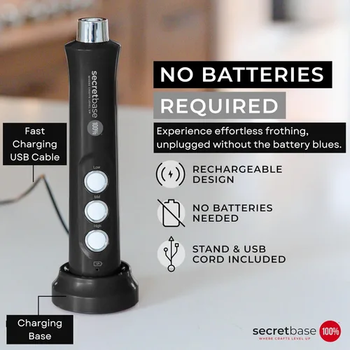 Miniatura 3 de Secretbase Espumador de leche recargable de mano, 3 velocidades, carga USB-C, doble batidor de acero inoxidable para café a prueba de balas