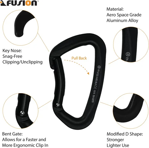 Miniatura 3 de FUSION Climb Vapor III Militar Tactical Matte Edition Aluminio Recta Puerta Llave Mosquetón D Modificado Negro, Mosquetón de caza (FP-8122-3ST-BLK)