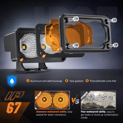 Miniatura 4 de Nilight 2 cápsulas de luz ámbar para motocicleta, 2 unidades, 3 pulgadas, 1070 lúmenes, inundación, conducción offroad, luces antiniebla auxiliares