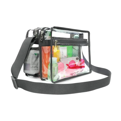 Miniatura 2 de Metaverse Bolsa cruzada transparente de doble bolsillo aprobada por el estadio, bolsa de mensajero transparente para hombres y mujeres, trabajo