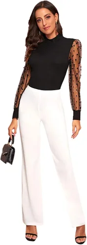 Miniatura 5 de SOLY HUX Blusa con mangas largas de malla traslúcida para mujer corte ceñido al cuerpo