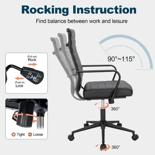 Miniatura 5 de Okeysen Silla de escritorio de oficina, sillas de sala de conferencias, silla giratoria ejecutiva ergonómica moderna, altura ajustable, de piel