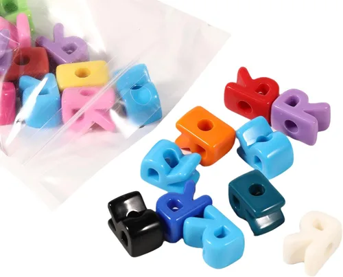 Miniatura 27 de 40 cuentas de letras 3D focales acrílicas sueltas para hacer joyas, pulseras, collares, llavero, bolsa de teléfono, cadena, llaveros (letras mixtas)