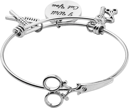 HOLLP Pulsera extensible para peluquería para estilista de peluquería, regalo con texto en inglés "I Will Cut You", joyería de peluquería con peine