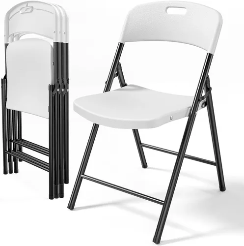 Miniatura 19 de Bonnlo Paquete de 2 sillas plegables de plástico negro, asiento portátil con marco de acero resistente para uso en interiores y exteriores, perfecto