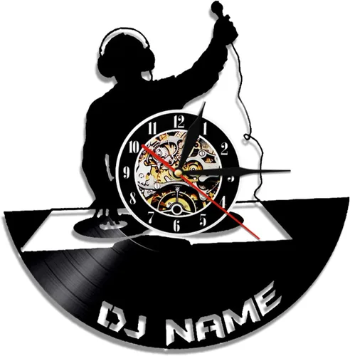 Reloj de pared de disco de vinilo hecho a mano con nombre de DJ personalizado, disco de vinilo, reloj de pared, tocadiscos de DJ, sombras, relojes