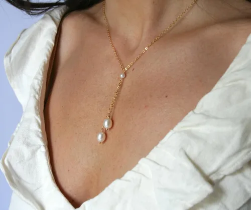 Miniatura 3 de Collares de perlas de oro de 14 quilates para mujer, exquisitos collares de perlas cultivadas a mano, collares de perlas simples para regalos