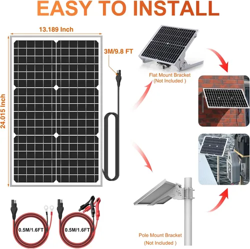 Miniatura 8 de SUNER POWER Kit de panel solar de 12 V 30 W, panel solar de alta eficiencia de 30 vatios + controlador de carga MPPT ultra inteligente de 10 A
