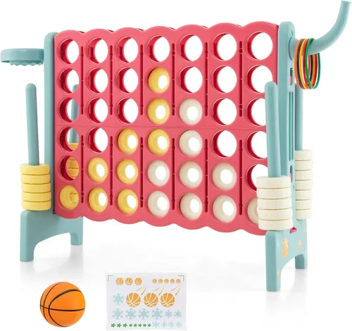 Miniatura 11 de Costzon Giant 4 en una fila, Jumbo 4 a puntuación, juego gigante con aro de baloncesto, lanzamiento de anillos, deslizador de liberación rápida, 42