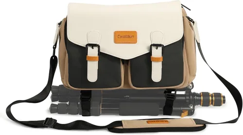Cwatcun Bolsa para Cámara Bolsa de Mensajero Cruzada de Hombro para Cámara, Bolsa de Fotografía de Viaje para Hombres/Mujeres con Soporte para Blanco