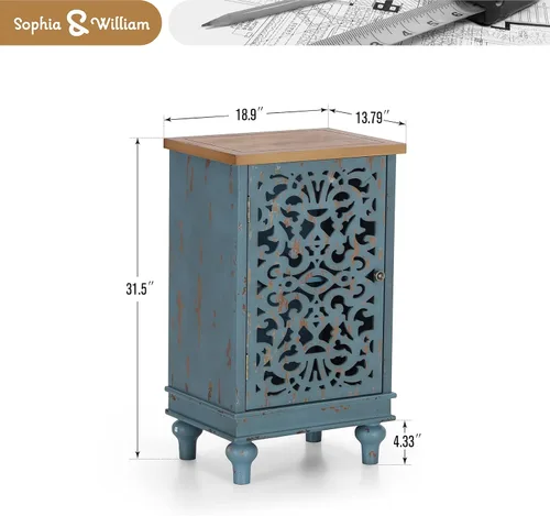 Miniatura 2 de Sophia & William - Armario pequeño de acento con puerta única, mesa auxiliar lateral de 31.5" de altura, mesita de noche desgastada con puerta Azul