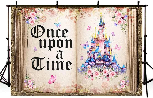 Miniatura 4 de AIBIIN Fondo de 7 x 5 pies Once Upon a Time para libros de cuentos de hadas, castillo, rosa, floral, princesa, historia romántica, libro de apertura