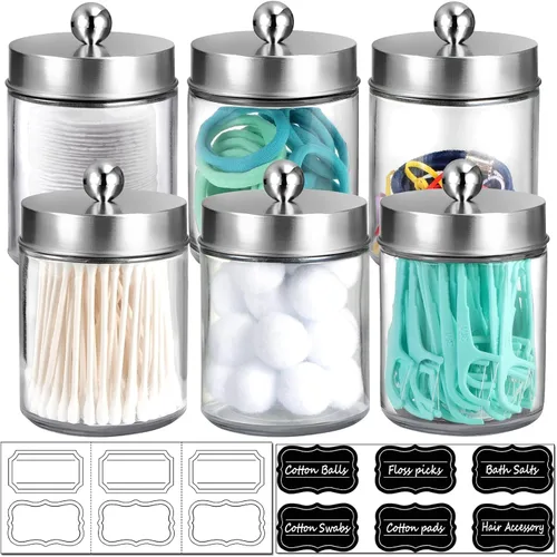 Miniatura 10 de Amolliar 6 tarros de boticario para baño, organizador de tocador de baño, decoración rústica de granja con tapas de acero inoxidable, soporte Negro