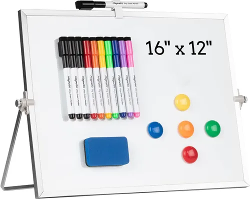 Miniatura 9 de Pizarra Blanca de Borrado en Seco, Pizarra Blanca Magnética de Escritorio Cazeyoo de 16 x 12 pulgadas con Soporte, 10 Marcadores, 4 Imanes y 1