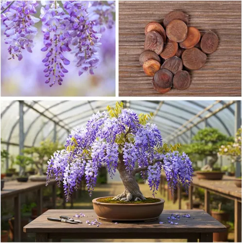 Miniatura 6 de Semillas de bonsái de glicina llorona para plantar – 10 semillas Flores moradas en cascada Bonsái de floración al aire libre Árbol de vid