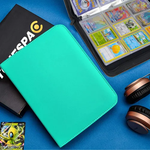 Miniatura 6 de Carpeta de 900 tarjetas en color azul teja con 9 bolsillos, material de PU duradero e impermeable, libre de ácidos, adecuada para todas las tamaños