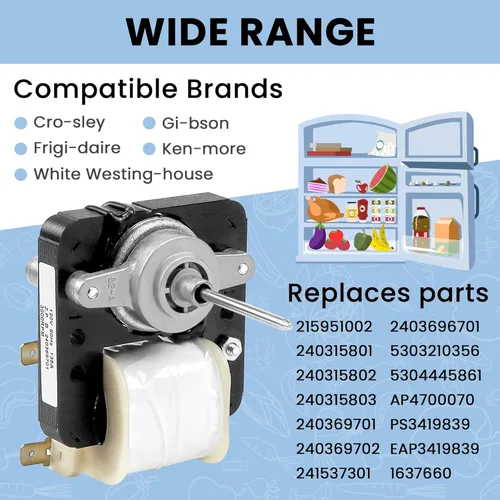 Miniatura 4 de AMI PARTS 240369701 Motor de Ventilador del Evaporador del Refrigerador - Reemplaza 240315802 240369701 240369702 241537301 240315801 240315803