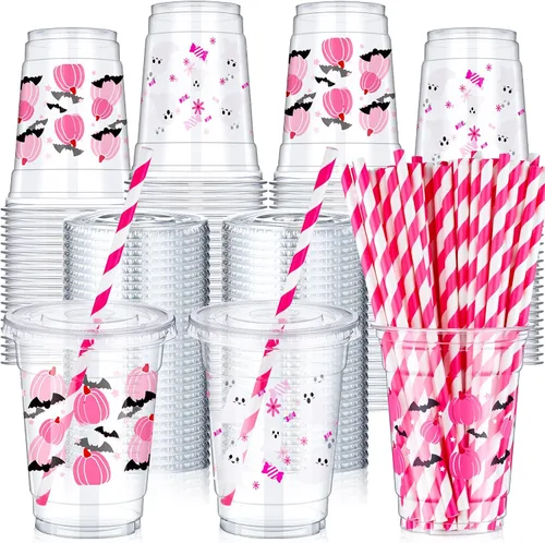 Miniatura 8 de Yaomiao 300 Piezas Vasos de Plástico de Baloncesto de 12 oz con Tapas y Pajitas Vasos Transparentes Desechables de Plástico Feliz Fiesta Temática