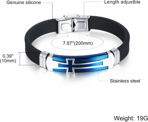 Miniatura 3 de M.JVisun Pulsera cruzada de silicona deportiva para hombre, regalo de confirmación para niños, pulsera de 7.87 pulgadas, Acero inoxidable Silicona