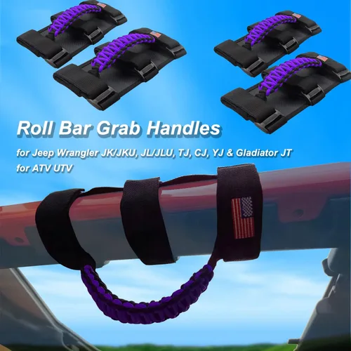 Miniatura 2 de Asas de agarre de barra enrollable con bandera de EE. UU., mango de agarre de paracaídas para Jeep Wrangler JK JKU JL JLU TJ CJ YJ y Gladiator JT