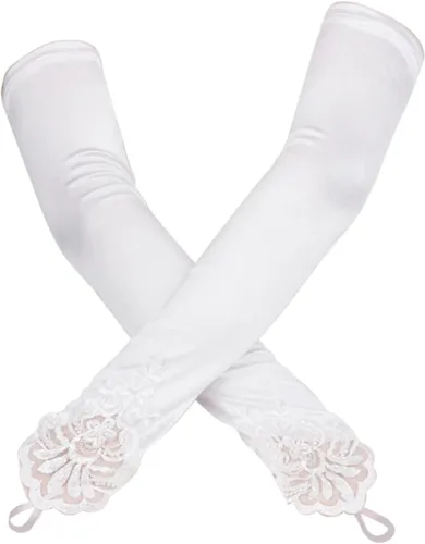 Miniatura 3 de Guantes perforados, longitud de noche para mujer, codo sin dedos, elásticos, guantes largos de ópera, guantes de esquí para hombre