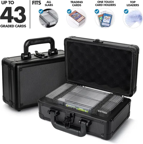 Miniatura 2 de FunGuys Caja de Almacenamiento Moderna para Tarjetas Clasificadas, Aluminio Negro, Capacidad para 43 Losas, Tarjetas de Deportes y Pokémon, PSA