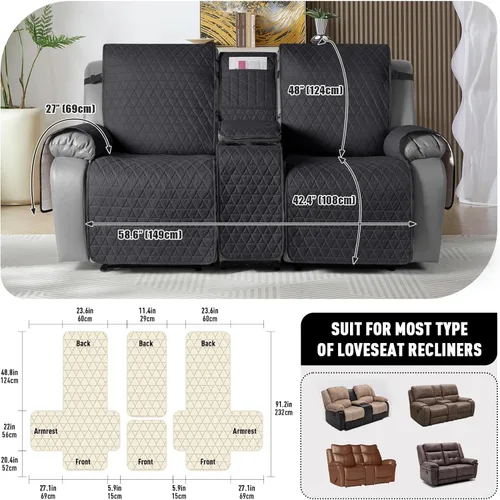 Miniatura 2 de TAOCOCO - Funda reclinable para sofá de 2 plazas con consola 100% impermeable, funda reclinable lavable antideslizante para 2 asientos, protector