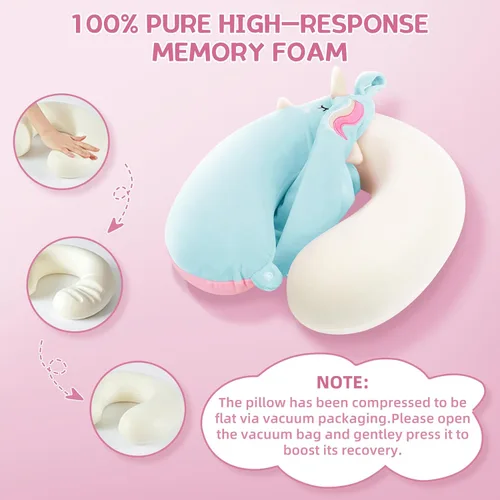 Miniatura 3 de Almohada de cuello para niños pequeños, almohada de cuello de viaje para niños para viajar con máscara para los ojos, artículos esenciales de viaje