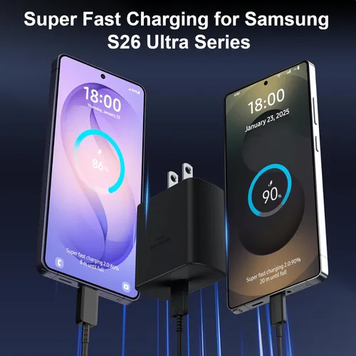 Miniatura 4 de Cargador súper rápido Samsung USB-C de 45 W tipo C de 8 pies, cable de carga rápida con bloque de cargador de pared de teléfono Android para Samsung