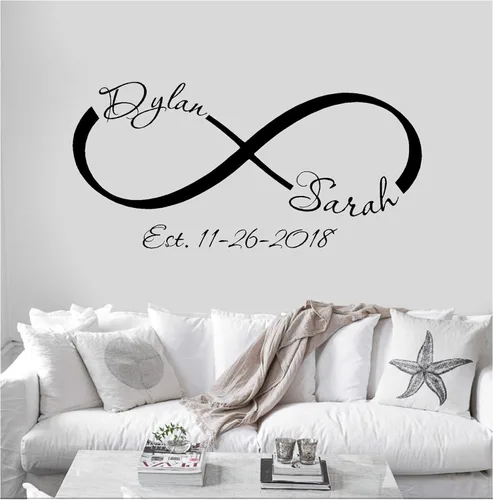 Miniatura 2 de Calcomanía de pared personalizada con símbolo del infinito del año establecido, nombre de familia, letrero personalizado, plantilla de monograma