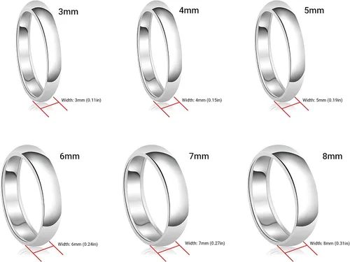 Miniatura 3 de Tioneer Sterling Silver Plain Dome Wedding Band for Men and Women, Made In USA - Custom Text Personalized Ring, 3mm to 8mm Width, Size 4-13