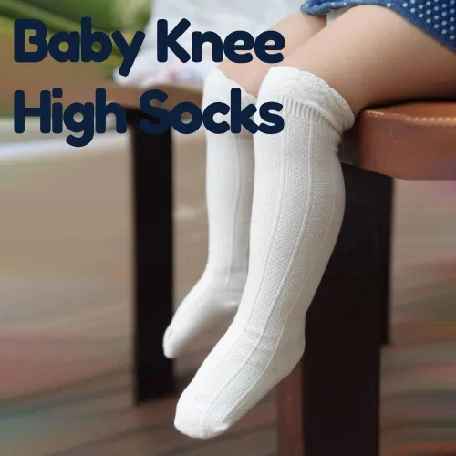 Miniatura 8 de Petrass Calcetines altos hasta la rodilla para bebés y niñas, calcetines blancos con volantes