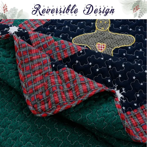 Miniatura 3 de Cozy Line Home Fashions Juego de ropa de cama reversible con diseño de retazos de Navidad, color azul marino, silencioso, cielo estrellado, cabaña