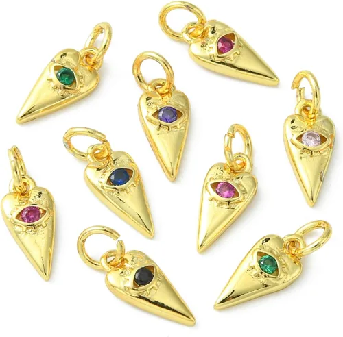Miniatura 23 de Ipotkitt - 20 piezas de dijes de cobre con circonita cúbica micropavé en forma de flor con anillo de salto, dijes con forma de planta y flor