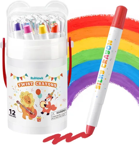 Crayones sedosos, 12 colores de crayones para bebés de 1 a 3 años y niños de 4 a 8 años, fácil agarre con 150 páginas PDF y pincel, suministros de