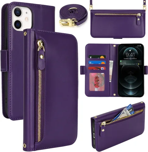 Miniatura 15 de Lipvina Funda tipo cartera para iPhone 12 Pro Max / 13 Pro Max para mujeres, bolsillo con cremallera, funda de teléfono de cuero PU con soporte