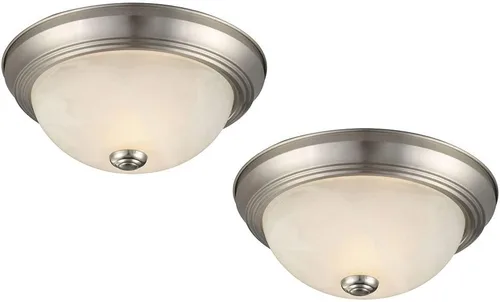 Design House Paquete de 2 lámparas de techo empotradas, accesorio tradicional de 2 luces, níquel satinado con vidrio de alabastro, regulable, para