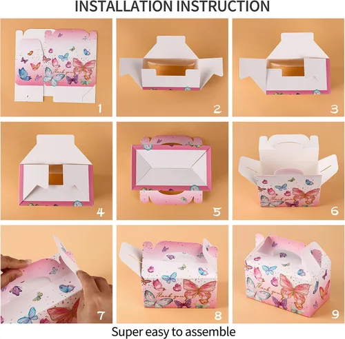 Miniatura 6 de Giiffu Cajas de regalo de agradecimiento – Paquete de 12 elegantes cajas de regalo florales a dos aguas con asas, perfectas para bodas, baby shower