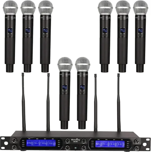 Miniatura 10 de MicrocKing Sistema de micrófono inalámbrico, micrófonos dinámicos de mano, rango de funcionamiento de 150 pies, 16 horas de uso continuo, ideal