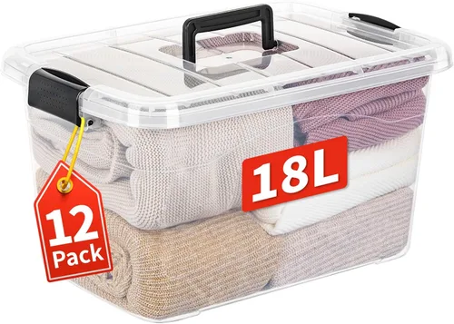 Miniatura 10 de Cetomo Paquete de 12 cajas de almacenamiento de 6 pulgadas de largo x 12 unidades, con tapas y asa para organización del hogar, dormitorio, oficina
